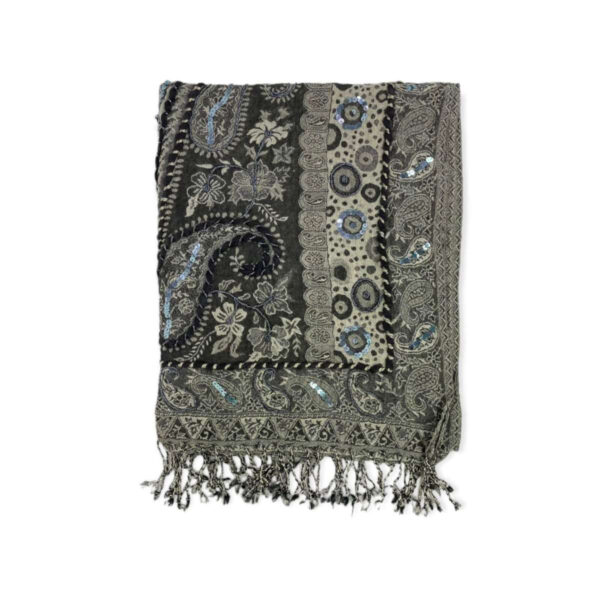 Bufanda de lana con bordado y lentejuelas de estilo étnico indio