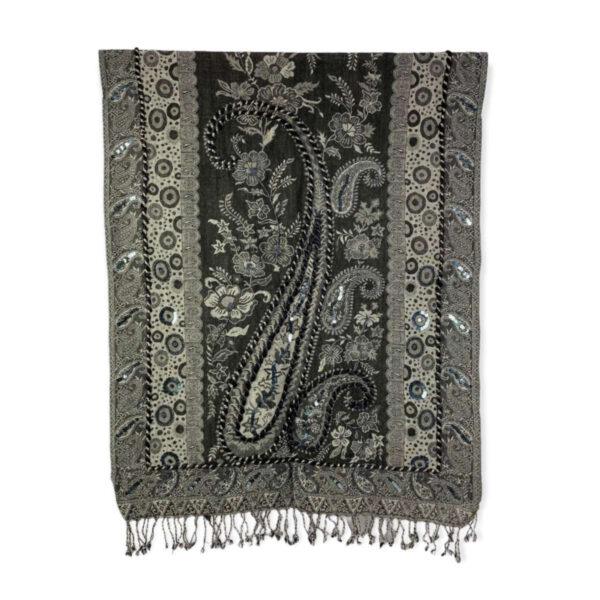 Bufanda de lana con bordado y lentejuelas de estilo étnico indio