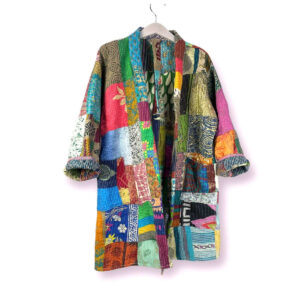 Kimono étnico reversible de Seda pachtwork para mujer