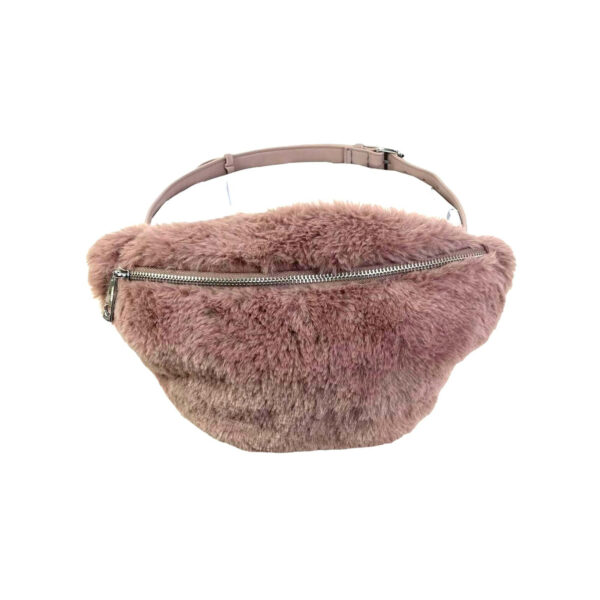 Riñonera sintética de pelo para mujer con asa tipo cinturón