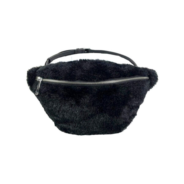 Riñonera sintética de pelo para mujer con asa tipo cinturón