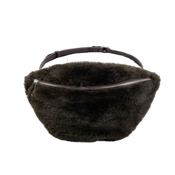 Riñonera sintética de pelo para mujer con asa tipo cinturón