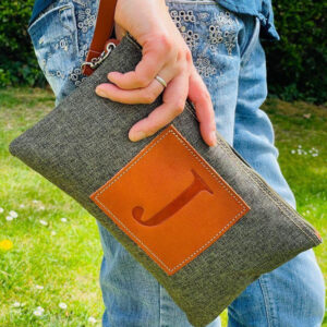 Bolso de mano Piel y Yute para mujer con inicial y cremallera