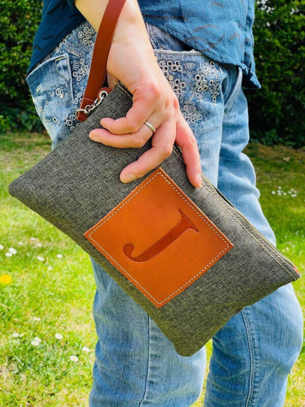 Bolso de mano Piel y Yute para mujer con inicial y cremallera