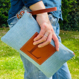 Bolso de mano Piel y Yute para mujer con inicial y cremallera