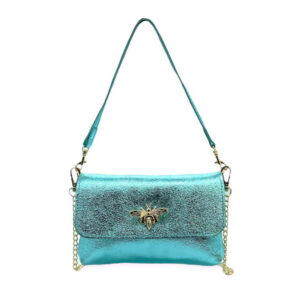 Bolsito Compacto de Piel con Diseño de Abeja y Efecto Brillante para Mujer