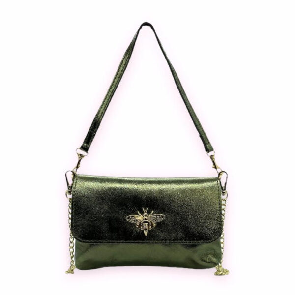 Bolsito Compacto de Piel con Diseño de Abeja y Efecto Brillante para Mujer