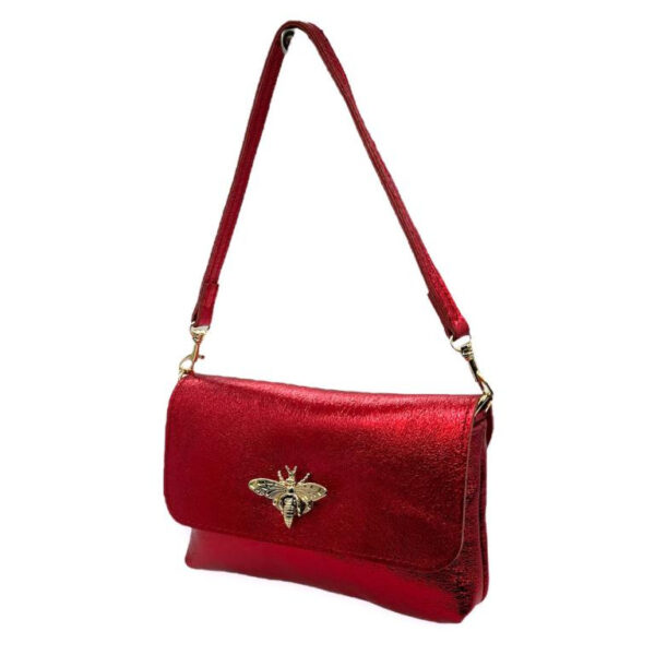 Bolsito Compacto de Piel con Diseño de Abeja y Efecto Brillante para Mujer