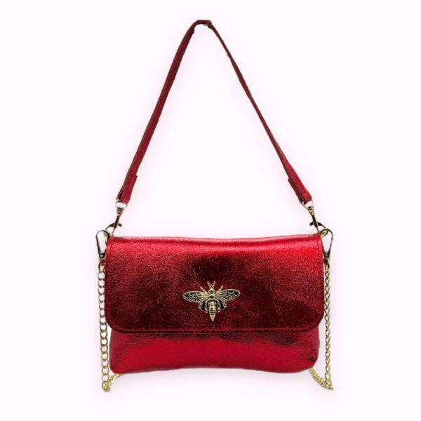Bolsito Compacto de Piel con Diseño de Abeja y Efecto Brillante para Mujer