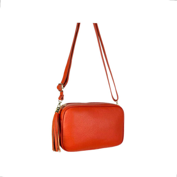 Bolso Bandolera Piel Grano Italiana para Mujer con Flecos Decorativos