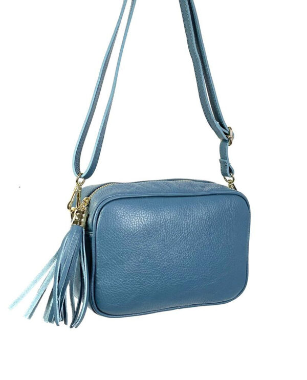Bolso Bandolera Piel Grano Italiana para Mujer con Flecos Decorativos
