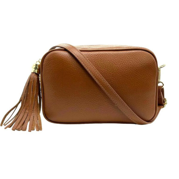 Bolso Bandolera Piel Grano Italiana para Mujer con Flecos Decorativos
