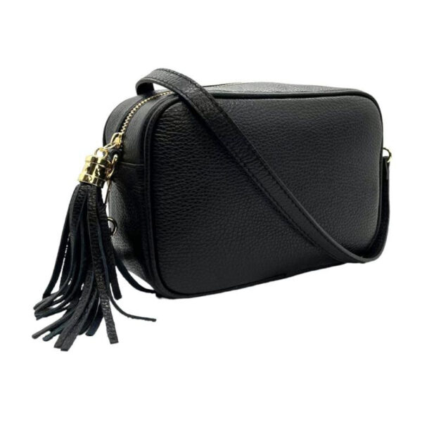 Bolso Bandolera Piel Grano Italiana para Mujer con Flecos Decorativos