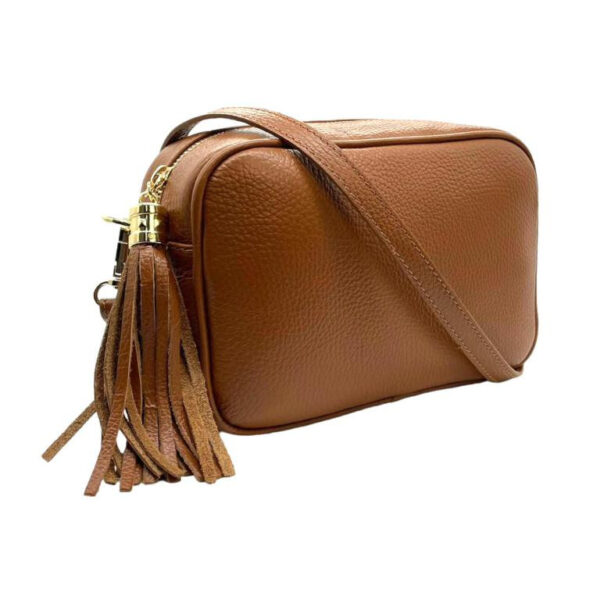 Bolso Bandolera Piel Grano Italiana para Mujer con Flecos Decorativos