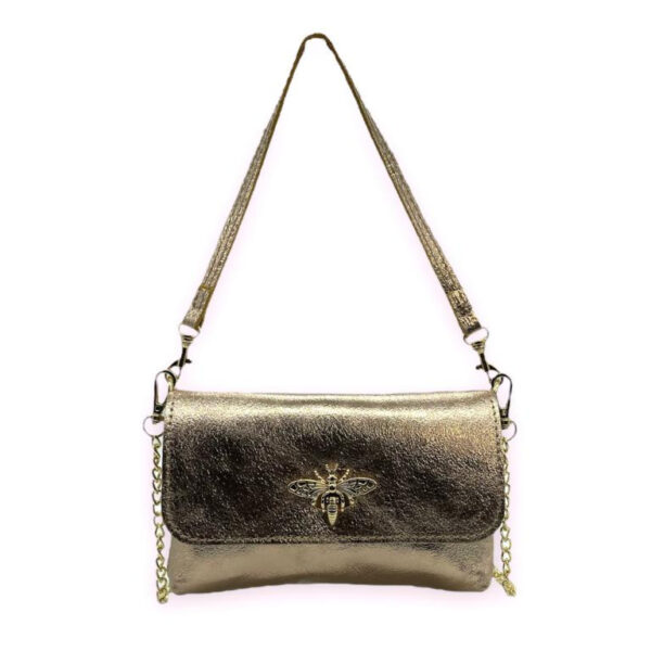 Bolsito Compacto de Piel con Diseño de Abeja y Efecto Brillante para Mujer