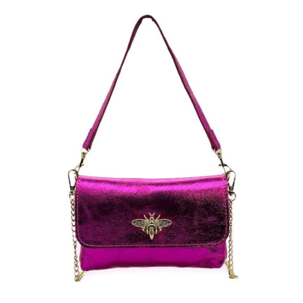 Bolsito Compacto de Piel con Diseño de Abeja y Efecto Brillante para Mujer