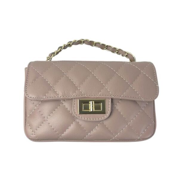 Bolso de Piel auténtico Acolchado para Mujer con Solapa-Nude- Mayorista España