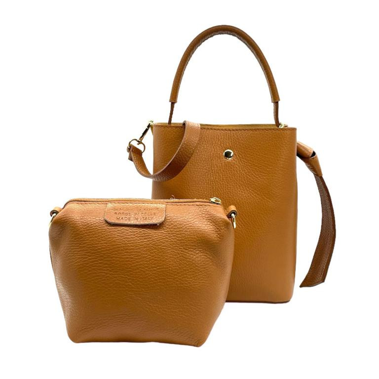 Bolso de Piel para Mujer con Lazo, Forma de Cubo y Bolsito interior