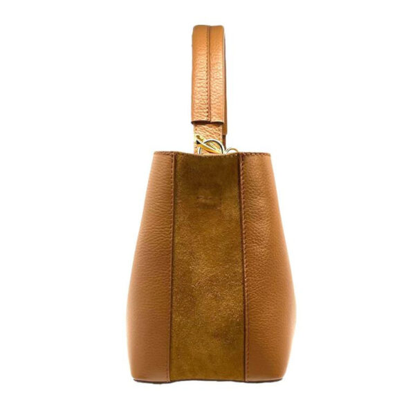 Bolso de Piel para Mujer con Lazo, Forma de Cubo y Bolsito interior