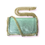 Bolso Bandolera de Piel con Asa Larga Dorada Tipo Cadena para Mujer