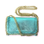 Bolso Bandolera de Piel con Asa Larga Dorada Tipo Cadena para Mujer