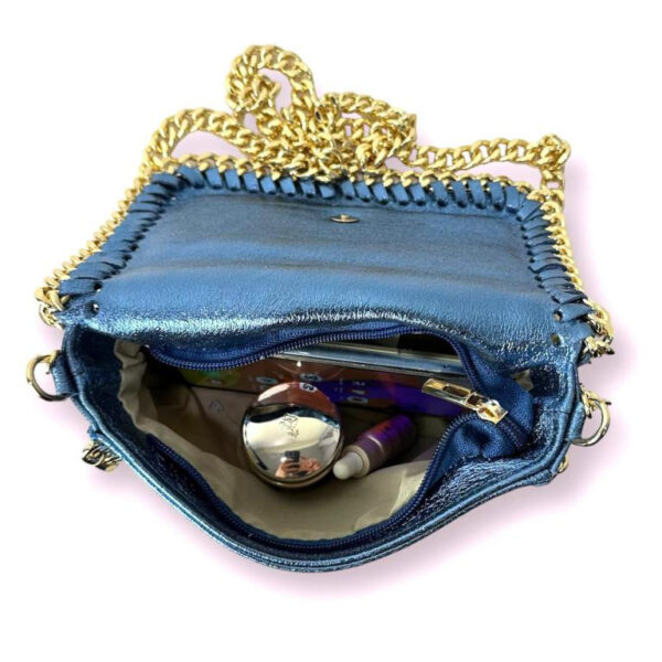 Bolso Bandolera de Piel con Asa Larga Dorada Tipo Cadena para Mujer