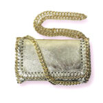 Bolso Bandolera de Piel con Asa Larga Dorada Tipo Cadena para Mujer