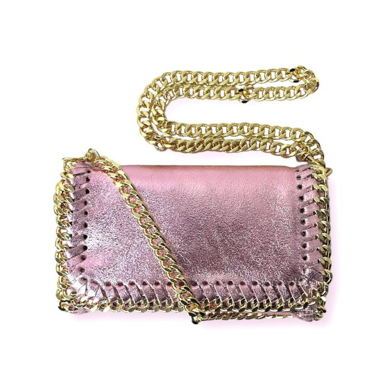 Bolso Bandolera de Piel con Asa Larga Dorada Tipo Cadena para Mujer Bolso Bandolera de Piel con Asa Larga Dorada Tipo Cadena para Mujer