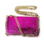 Bolso Bandolera de Piel con Asa Larga Dorada Tipo Cadena para Mujer