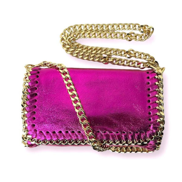 Bolso Bandolera de Piel con Asa Larga Dorada Tipo Cadena para Mujer