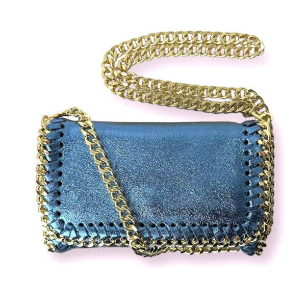 Bolso Bandolera de Piel con Asa Larga Dorada Tipo Cadena para Mujer