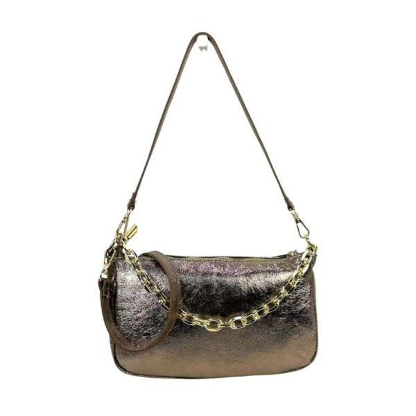 Bolso de Piel Metalizado con Asa de Cadena y Efecto Brillante para Mujer