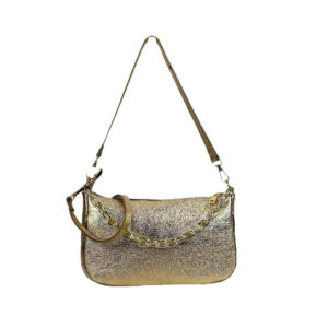 Bolso de Piel Metalizado con Asa de Cadena y Efecto Brillante para Mujer