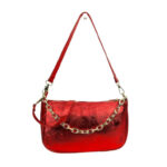 Bolso de Piel Metalizado con Asa de Cadena y Efecto Brillante para Mujer