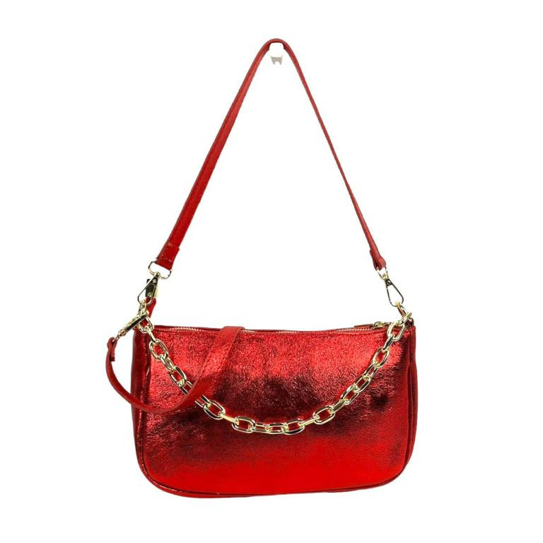 Bolso de Piel Metalizado con Asa de Cadena y Efecto Brillante para Mujer Bolso de Piel Metalizado con Asa de Cadena y Efecto Brillante para Mujer