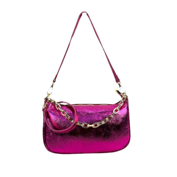 Bolso de Piel Metalizado con Asa de Cadena y Efecto Brillante para Mujer