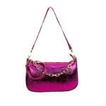 Bolso de Piel Metalizado con Asa de Cadena y Efecto Brillante para Mujer