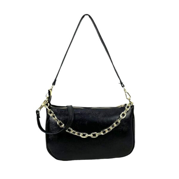 Bolso de Piel Metalizado con Asa de Cadena y Efecto Brillante para Mujer