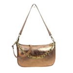 Bolso de Piel Metalizado con Asa de Cadena y Efecto Brillante para Mujer