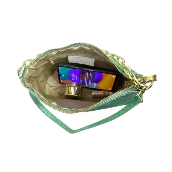 Bolso de Piel Metalizado con Asa de Cadena y Efecto Brillante para Mujer