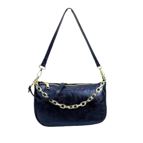 Bolso de Piel Metalizado con Asa de Cadena y Efecto Brillante para Mujer