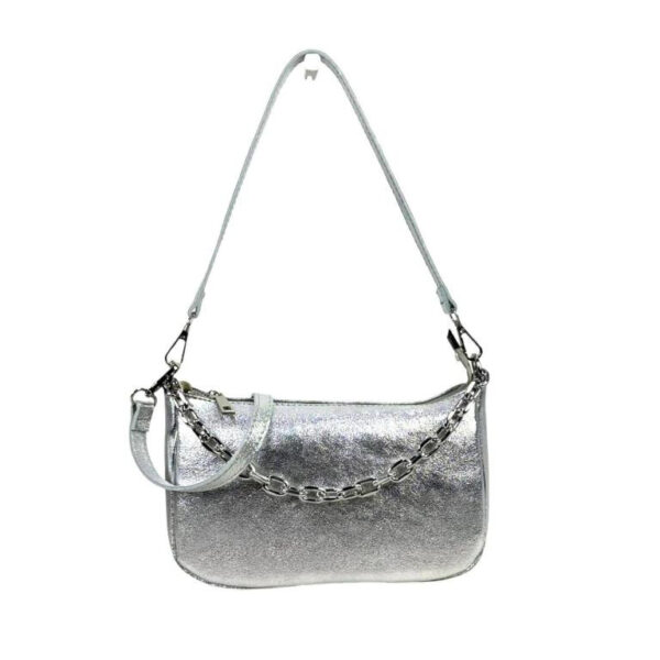 Bolso de Piel Metalizado con Asa de Cadena y Efecto Brillante para Mujer