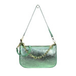 Bolso de Piel Metalizado con Asa de Cadena y Efecto Brillante para Mujer