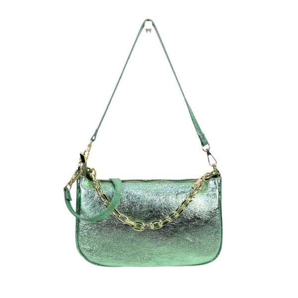 Bolso de Piel Metalizado con Asa de Cadena y Efecto Brillante para Mujer