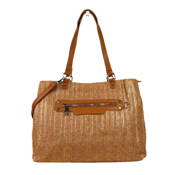 Amplio Bolso Shopper Sintético con Bolsillo Frontal y Asas Largas