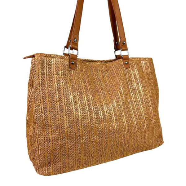 Amplio Bolso Shopper Sintético con Bolsillo Frontal y Asas Largas