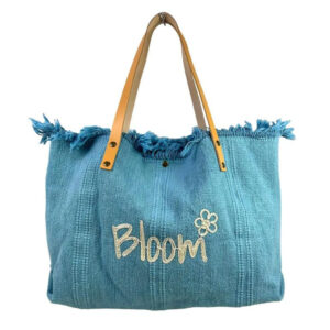 Bloom Bolso Shopper de algodón con Asas de Piel