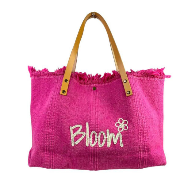 Bloom Bolso Shopper de algodón con Asas de Piel