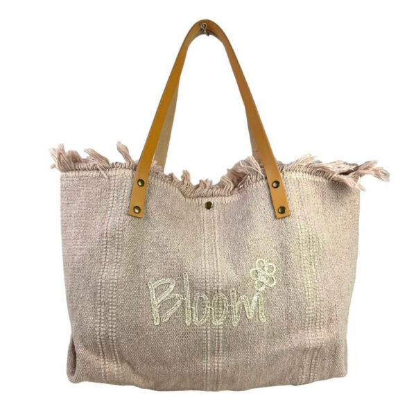 Bloom Bolso Shopper de algodón con Asas de Piel