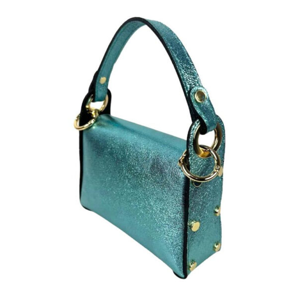 Bolso Compacto de Piel Metalizado Mujer con Tachuelas y Diseño de Abeja